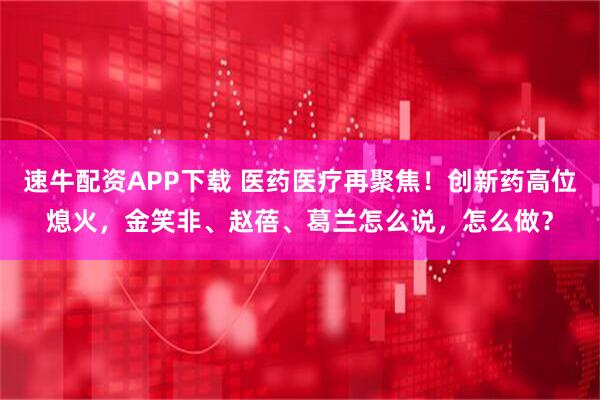 速牛配资APP下载 医药医疗再聚焦！创新药高位熄火，金笑非、赵蓓、葛兰怎么说，怎么做？